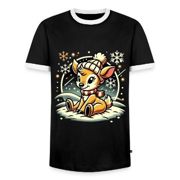 Winter Reindeer Christmas Motif - Men's Ringer Shirt - black/white - Front - AI Model Female 172 light (172cm) & AI Model Male 178 light (178cm)