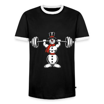 Kraftvoller Schneemann Weihnachten Fitness - Männer Kontrast-T-Shirt - Schwarz/Weiß - Vorne - AI Model Female 172 light (172cm) & AI Model Male 178 light (178cm)