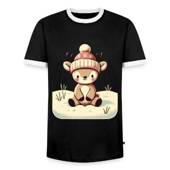 Cute Reindeer Christmas Winter Snow - Men's Ringer Shirt - black/white - Front - AI Model Female 172 light (172cm) & AI Model Male 178 light (178cm)