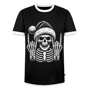 Skeleton Christmas Hat Skirt - Men's Ringer Shirt - black/white - Front - AI Model Female 172 light (172cm) & AI Model Male 178 light (178cm)