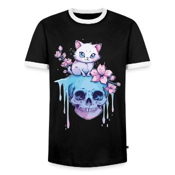 Kawaii Cat Pastel Goth Cute Anime - Men's Ringer Shirt - black/white - Front - AI Model Female 172 light (172cm) & AI Model Male 178 light (178cm)