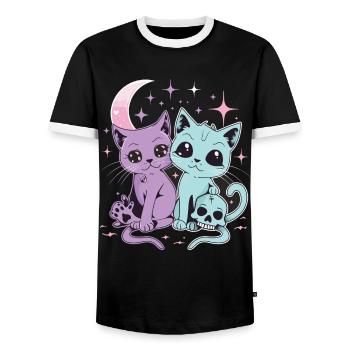 Kawaii Cat Pastel Goth Teuflisch - Männer Kontrast-T-Shirt - Schwarz/Weiß - Vorne - AI Model Female 172 light (172cm) & AI Model Male 178 light (178cm)