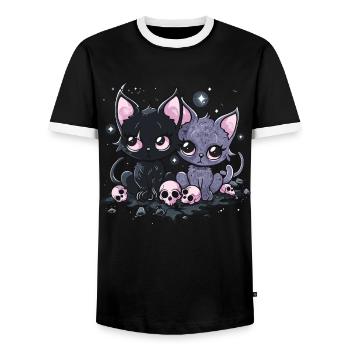 Kawaii Cat Pastel Goth Teuflisch - Männer Kontrast-T-Shirt - Schwarz/Weiß - Vorne - AI Model Female 172 light (172cm) & AI Model Male 178 light (178cm)