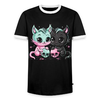 Kawaii Cat Pastel Goth Teuflisch - Männer Kontrast-T-Shirt - Schwarz/Weiß - Vorne - AI Model Female 172 light (172cm) & AI Model Male 178 light (178cm)