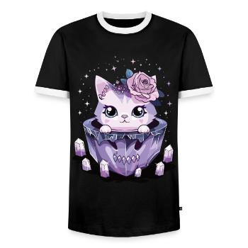 Kawaii Cat Pastel Goth Cute Anime - Men's Ringer Shirt - black/white - Front - AI Model Female 172 light (172cm) & AI Model Male 178 light (178cm)