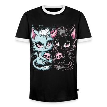 Kawaii Cat Pastel Goth Teuflisch - Männer Kontrast-T-Shirt - Schwarz/Weiß - Vorne - AI Model Female 172 light (172cm) & AI Model Male 178 light (178cm)