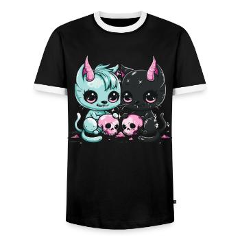 Kawaii Cat Pastel Goth Teuflisch - Männer Kontrast-T-Shirt - Schwarz/Weiß - Vorne - AI Model Female 172 light (172cm) & AI Model Male 178 light (178cm)