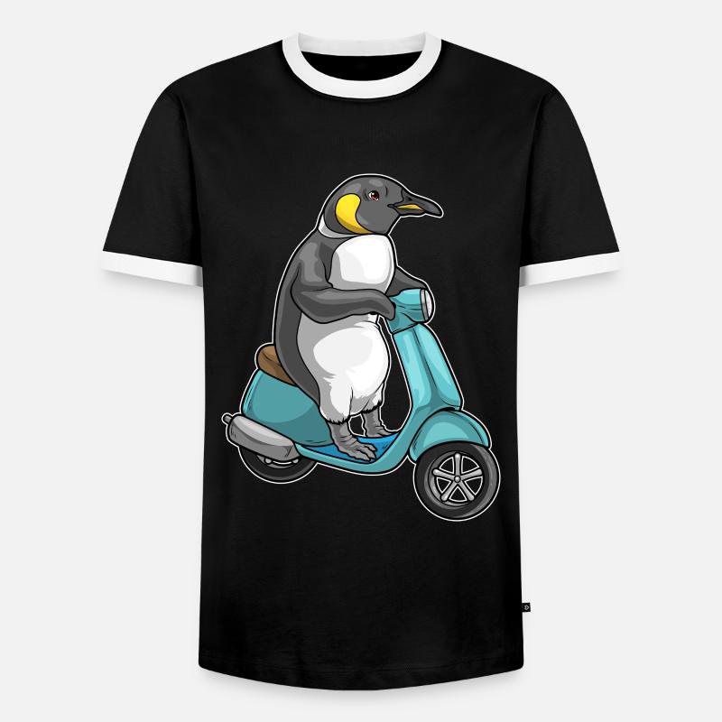 Pinguin Motorroller - Männer Kontrast-T-Shirt - Schwarz/Weiß