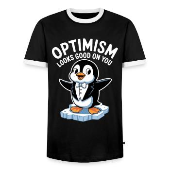 Optimismus Steht Dir Gut Pinguin - Männer Kontrast-T-Shirt - Schwarz/Weiß - Vorne - AI Model Female 172 light (172cm) & AI Model Male 178 light (178cm)