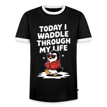Heute Watschel Ich Durch Mein Leben Pinguin - Männer Kontrast-T-Shirt - Schwarz/Weiß - Vorne - AI Model Female 172 light (172cm) & AI Model Male 178 light (178cm)