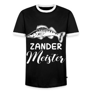 ZANDER MEISTER Lustiges Angler Outfit Angeln - Männer Kontrast-T-Shirt - Schwarz/Weiß - Vorne - AI Model Female 172 light (172cm) & AI Model Male 178 light (178cm)