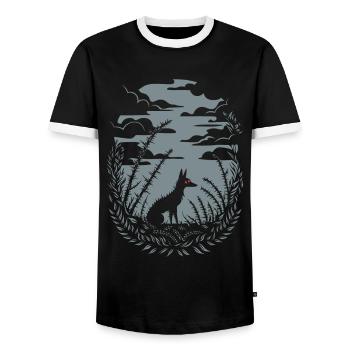 Cottagecore foncé loup motif nature - T-shirt contrasté Homme - noir/blanc - Devant - AI Model Female 172 light (172cm) & AI Model Male 178 light (178cm)
