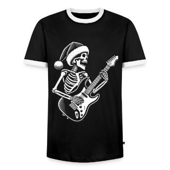 Rocking Christmas Skeleton Guitarist - Men's Ringer Shirt - black/white - Front - AI Model Female 172 light (172cm) & AI Model Male 178 light (178cm)