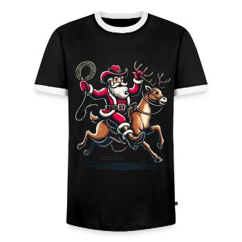 Cowboy Santa Claus Adventure - Men's Ringer Shirt - black/white - Front - AI Model Female 172 light (172cm) & AI Model Male 178 light (178cm)