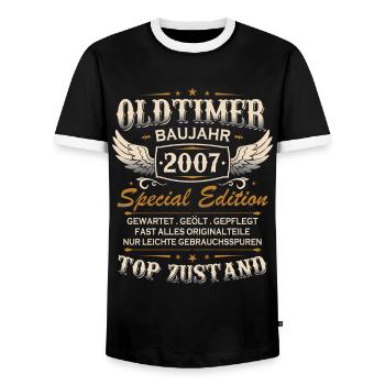 Oldtimer Baujahr Jahrgang 2007 Geburtstag Geschenk - Männer Kontrast-T-Shirt - Schwarz/Weiß - Vorne - AI Model Female 172 light (172cm) & AI Model Male 178 light (178cm)