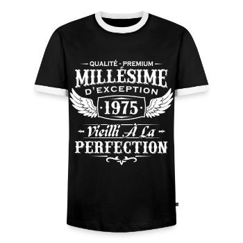 Millésime 1975 - T-shirt contrasté Homme - noir/blanc - Devant - AI Model Female 172 light (172cm) & AI Model Male 178 light (178cm)