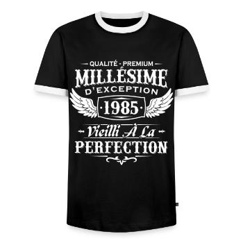 Vintage 1985 - Men's Ringer Shirt - black/white - Front - AI Model Female 172 light (172cm) & AI Model Male 178 light (178cm)