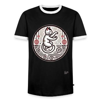 Tai Chi Meditation Cat - Men's Ringer Shirt - black/white - Front - AI Model Female 172 light (172cm) & AI Model Male 178 light (178cm)