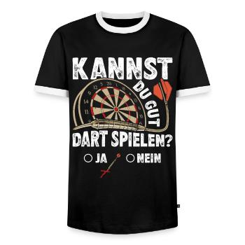 Dart Spieler KANNST DU GUT DART SPIELEN? Lustiges - Männer Kontrast-T-Shirt - Schwarz/Weiß - Vorne - AI Model Female 172 light (172cm) & AI Model Male 178 light (178cm)