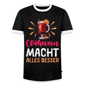GLÜHWEIN MACHT ALLES BESSER Lustiges Glühwein - Männer Kontrast-T-Shirt - Schwarz/Weiß - Vorne - AI Model Female 172 light (172cm) & AI Model Male 178 light (178cm)