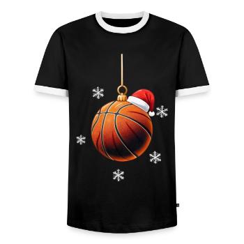 FROHE WEIHNACHTEN BASKETBALL - Männer Kontrast-T-Shirt - Schwarz/Weiß - Vorne - AI Model Female 172 light (172cm) & AI Model Male 178 light (178cm)