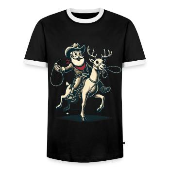 Santa Claus Cowboy Rider Adventure - Men's Ringer Shirt - black/white - Front - AI Model Female 172 light (172cm) & AI Model Male 178 light (178cm)