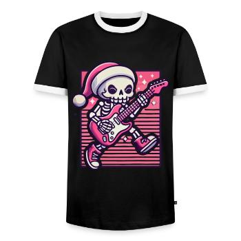 Christmas Skeleton Guitarist Rocks - Men's Ringer Shirt - black/white - Front - AI Model Female 172 light (172cm) & AI Model Male 178 light (178cm)