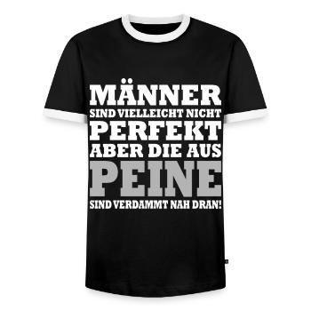 Männer sind nicht perfekt, aber die aus Peine - Männer Kontrast-T-Shirt - Schwarz/Weiß - Vorne - AI Model Female 172 light (172cm) & AI Model Male 178 light (178cm)