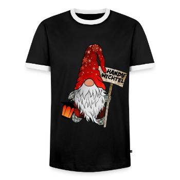 Handy Wichtel – Der Smartphone Weihnachtsgnom - Männer Kontrast-T-Shirt - Schwarz/Weiß - Vorne - AI Model Female 172 light (172cm) & AI Model Male 178 light (178cm)