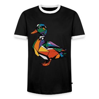 Canard graphique graphique coloré d’animal de ferme géométrique - T-shirt contrasté Homme - noir/blanc - Devant - AI Model Female 172 light (172cm) & AI Model Male 178 light (178cm)