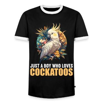 Cockatoo Cockatoos Cockatoo - Men's Ringer Shirt - black/white - Front - AI Model Female 172 light (172cm) & AI Model Male 178 light (178cm)