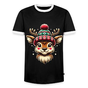 Vintage Christmas Reindeer Design - Men's Ringer Shirt - black/white - Front - AI Model Female 172 light (172cm) & AI Model Male 178 light (178cm)