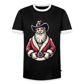 Cowboy Santa Claus Western Flair - Men's Ringer Shirt - black/white - Front - AI Model Female 172 light (172cm) & AI Model Male 178 light (178cm)