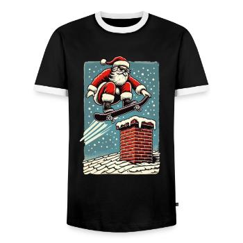 Christmas Skateboard Santa Claus Chimney - Men's Ringer Shirt - black/white - Front - AI Model Female 172 light (172cm) & AI Model Male 178 light (178cm)