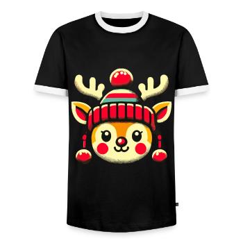 Renne de Noël design vintage avec chapeau en laine - T-shirt contrasté Homme - noir/blanc - Devant - AI Model Female 172 light (172cm) & AI Model Male 178 light (178cm)