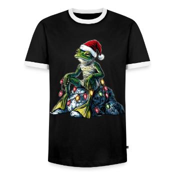 Frosch auf Felsen sitzend Cottagecore Goblincore - Männer Kontrast-T-Shirt - Schwarz/Weiß - Vorne - AI Model Female 172 light (172cm) & AI Model Male 178 light (178cm)