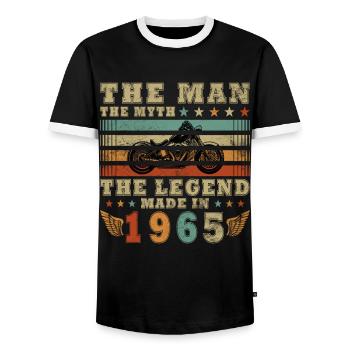 Légende du motard depuis 1965 - T-shirt contrasté Homme - noir/blanc - Devant - AI Model Female 172 light (172cm) & AI Model Male 178 light (178cm)