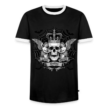 Gothic Tattooed Frau mit Kunstwerk und Rosen - Männer Kontrast-T-Shirt - Schwarz/Weiß - Vorne - AI Model Female 172 light (172cm) & AI Model Male 178 light (178cm)