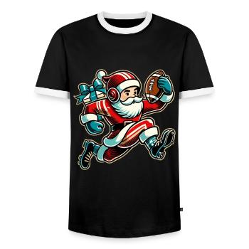 Santa Claus Playing Football - Men's Ringer Shirt - black/white - Front - AI Model Female 172 light (172cm) & AI Model Male 178 light (178cm)