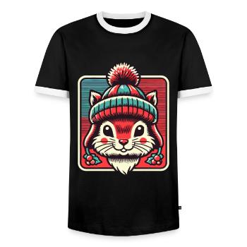 Cute squirrel with hat for Christmas - Men's Ringer Shirt - black/white - Front - AI Model Female 172 light (172cm) & AI Model Male 178 light (178cm)