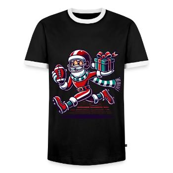 Père Noël jouant au football avec cadeau - T-shirt contrasté Homme - noir/blanc - Devant - AI Model Female 172 light (172cm) & AI Model Male 178 light (178cm)