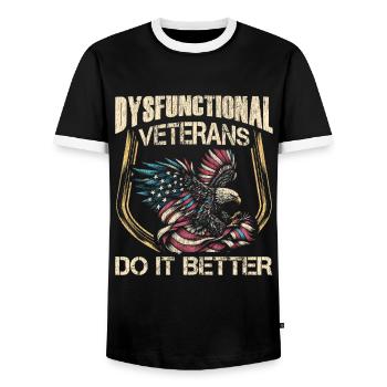Veteran Medicated Dysfunctional - Männer Kontrast-T-Shirt - Schwarz/Weiß - Vorne - AI Model Female 172 light (172cm) & AI Model Male 178 light (178cm)
