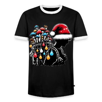 Chasseur de champignons Chasse aux champignons Chapeau de Père Noël - T-shirt contrasté Homme - noir/blanc - Devant - AI Model Female 172 light (172cm) & AI Model Male 178 light (178cm)