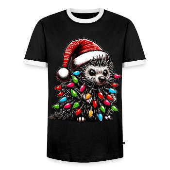 Porcupine Democrat Santa Hat Xmas - Men's Ringer Shirt - black/white - Front - AI Model Female 172 light (172cm) & AI Model Male 178 light (178cm)