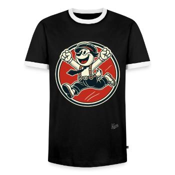 Cheerful Retro Dog Boy - Men's Ringer Shirt - black/white - Front - AI Model Female 172 light (172cm) & AI Model Male 178 light (178cm)