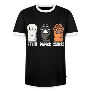 Cat Stone Paper Scissors Paw Game Funny - Men's Ringer Shirt - black/white - Front - AI Model Female 172 light (172cm) & AI Model Male 178 light (178cm)