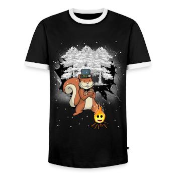 Winter Forest Squirrel Kids - Men's Ringer Shirt - black/white - Front - AI Model Female 172 light (172cm) & AI Model Male 178 light (178cm)
