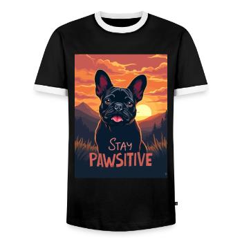 Französische Bulldogge Stay Pawsitive - Männer Kontrast-T-Shirt - Schwarz/Weiß - Vorne - AI Model Female 172 light (172cm) & AI Model Male 178 light (178cm)