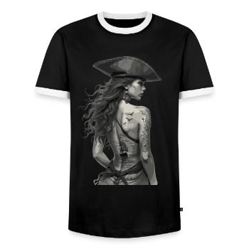 Vintage Piraten Abenteuer Kunstwerk - Männer Kontrast-T-Shirt - Schwarz/Weiß - Vorne - AI Model Female 172 light (172cm) & AI Model Male 178 light (178cm)
