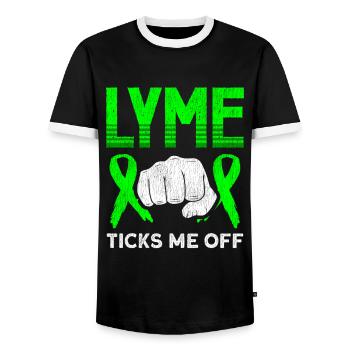 Wear Green Lyme Disease Awareness - Men's Ringer Shirt - black/white - Front - AI Model Female 172 light (172cm) & AI Model Male 178 light (178cm)